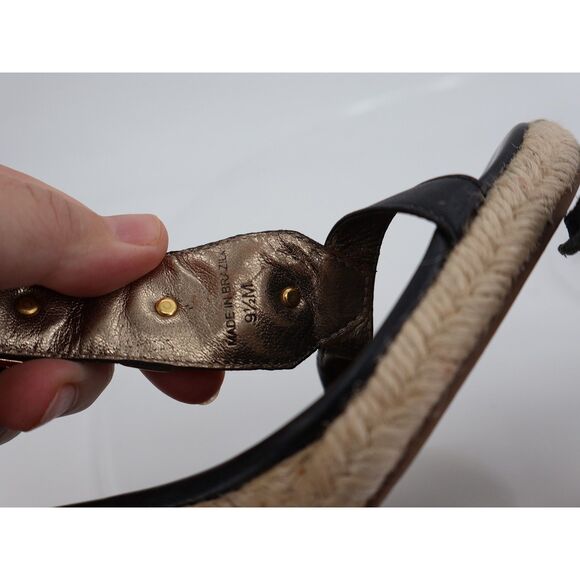 Diane Von Furstenberg Leather Jute Sandals Womens 9.5 Embellished Black Wedges - Picture 13 of 14